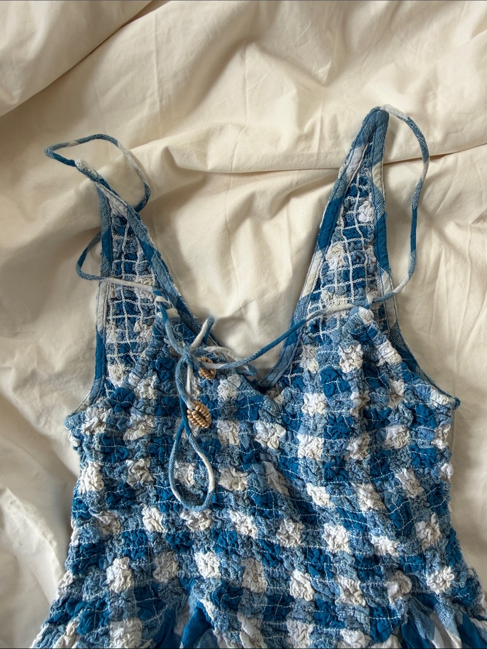 Blue Gingham V-Neck Summer Maxi Dress - Picture 5 of 5